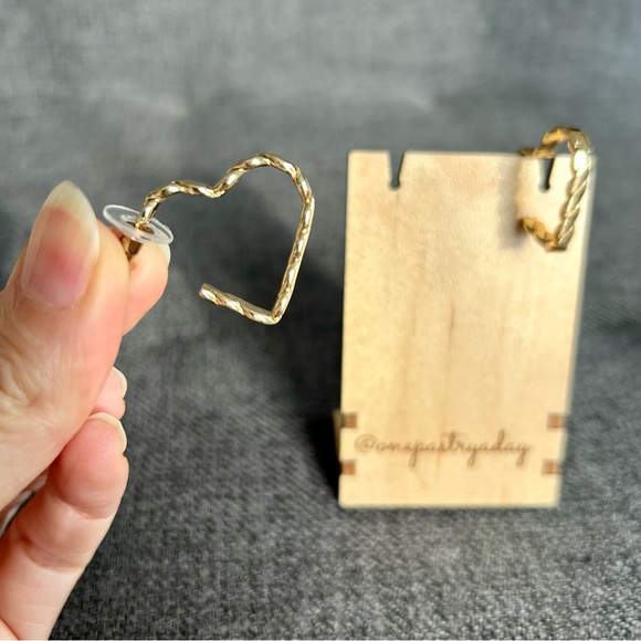 Gold Twist Heart Cuff Hoop Earrings, Unique, Funky - Picture 11 of 16